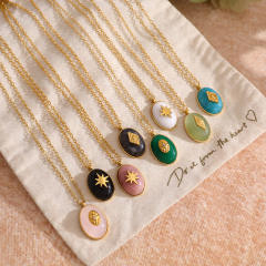 Titanium steel 18k teardrop-shaped natural stone necklace stainless steel necklace