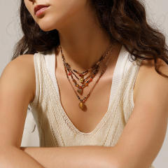 New Bohemian Style Natural Stone Beaded Necklace stainless steel necklace