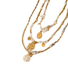 Fashion white marble natural stone beaded necklace stainless steel necklace