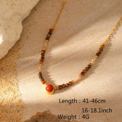 New Bohemian Style Natural Stone Beaded Necklace stainless steel necklace