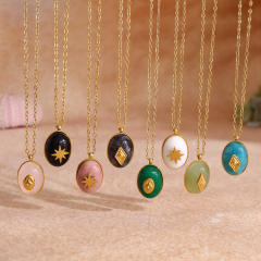 Titanium steel 18k teardrop-shaped natural stone necklace stainless steel necklace