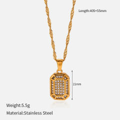 Hot sale diamond moon star geometric pendant stainless steel necklace