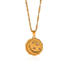 Hot sale diamond moon star geometric pendant stainless steel necklace