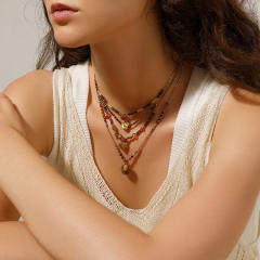 New Bohemian Style Natural Stone Beaded Necklace stainless steel necklace