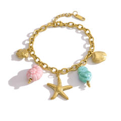 DIY Marine Fish stainless Steel Bracelet Starfish Ceramic Pendant necklace bracelet suit