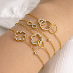 Simple hollow four leaf clover flower stainless steel bracelet diamond bracelet
