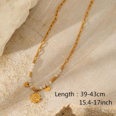 Fashion white marble natural stone beaded necklace stainless steel necklace