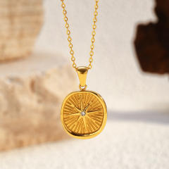 Hot sale diamond moon star geometric pendant stainless steel necklace