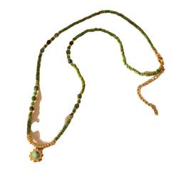 Natural Stone Beaded Crystal Pendant Necklace Stainless Steel necklace