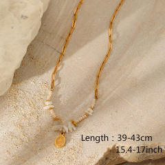 Fashion white marble natural stone beaded necklace stainless steel necklace