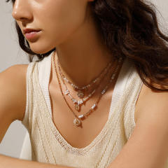 Fashion white marble natural stone beaded necklace stainless steel necklace