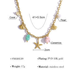 DIY Marine Fish stainless Steel Bracelet Starfish Ceramic Pendant necklace bracelet suit