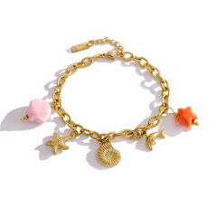 Holiday sea wind necklace dolphin shell conch sea star pendant stainless steel necklace suit