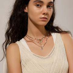 Fashion white marble natural stone beaded necklace stainless steel necklace
