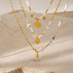 Fashion white marble natural stone beaded necklace stainless steel necklace