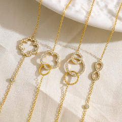 Simple hollow four leaf clover flower stainless steel bracelet diamond bracelet