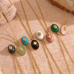 Titanium steel 18k teardrop-shaped natural stone necklace stainless steel necklace
