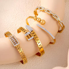 Delicate cubic zircon rhinestone inlaid stainless steel bangle bracelet