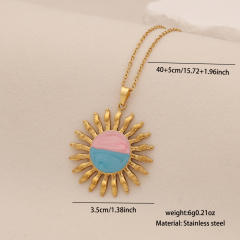 Spring Color Sun Flower enamel Pendant stainless steel necklace