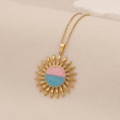 Spring Color Sun Flower enamel Pendant stainless steel necklace