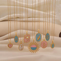 Spring Color Sun Flower enamel Pendant stainless steel necklace