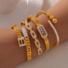 Delicate cubic zircon rhinestone inlaid stainless steel bangle bracelet