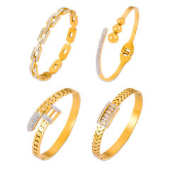 Delicate cubic zircon rhinestone inlaid stainless steel bangle bracelet
