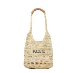 Handmade Letter Woven Tote Bag Hollow Casual Straw Handbag Summer Seaside Holiday Beach Bag