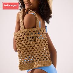 2025 New Straw Tote Bag Summer Seaside Holiday Beach Bag Handmade Crochet Hollow Bag