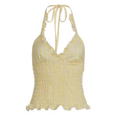 Halter Neck Striped Ruched Waist-Cinching Camisole Short Summer Top