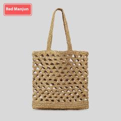 2025 New Straw Tote Bag Summer Seaside Holiday Beach Bag Handmade Crochet Hollow Bag