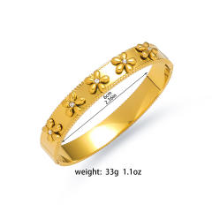 Easy match leaf flower rhinestone inlaid stainless steel bangle bracelet