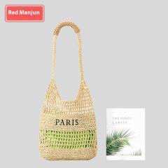 Handmade Letter Woven Tote Bag Hollow Casual Straw Handbag Summer Seaside Holiday Beach Bag
