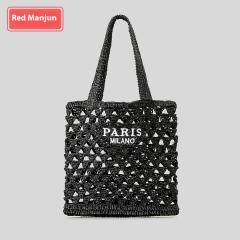 2025 New Straw Tote Bag Summer Seaside Holiday Beach Bag Handmade Crochet Hollow Bag