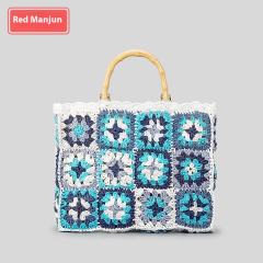 Spring Summer grandma contrast color straw bag women's handmade holiday shoulder bag