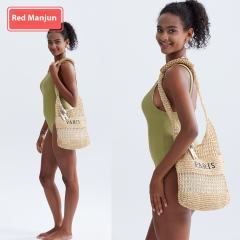 Handmade Letter Woven Tote Bag Hollow Casual Straw Handbag Summer Seaside Holiday Beach Bag
