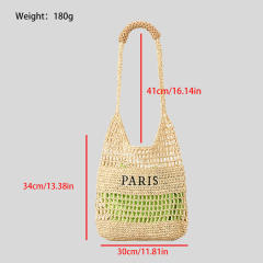 Handmade Letter Woven Tote Bag Hollow Casual Straw Handbag Summer Seaside Holiday Beach Bag