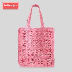 Summer Large Capacity Pure Handmade Woven Straw Bag Pastoral Hollow Shoulder Bag Women's Seaside Holiday Beach Handbag
