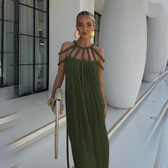 Summer new women's lace off-shoulder sexy halter loose holiday beach dress for women