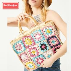 Spring Summer grandma contrast color straw bag women's handmade holiday shoulder bag