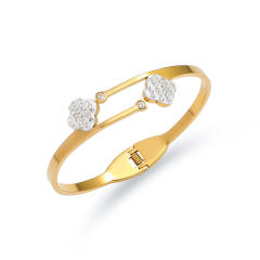 Easy match leaf flower rhinestone inlaid stainless steel bangle bracelet