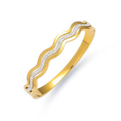 Easy match leaf flower rhinestone inlaid stainless steel bangle bracelet