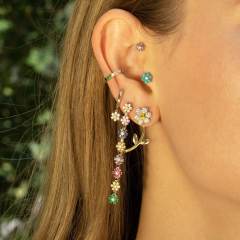 S925 Needle cubic zircon flower jacket earrings French Color Inlaid Zircon Earrings for Women