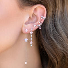 Romantic Pink Tassel Bow Copper Plated Real Gold 18K huggie cartilage earrings set