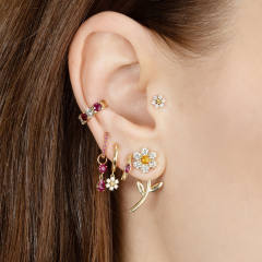 S925 Needle cubic zircon flower jacket earrings French Color Inlaid Zircon Earrings for Women