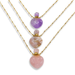 Light luxury style lovely natural stone perfume bottle necklace stainless steel 14K gold necklace