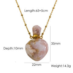 Light luxury style lovely natural stone perfume bottle necklace stainless steel 14K gold necklace