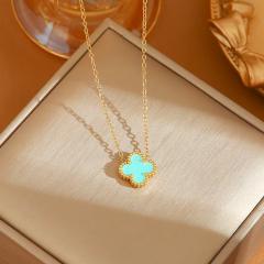 Hot-Selling Titanium Steel Colorful Lucky Four-Leaf Clover Necklace dainty stainless steel necklace