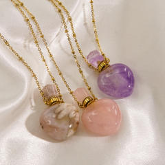 Light luxury style lovely natural stone perfume bottle necklace stainless steel 14K gold necklace