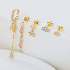 Asymmetrical Heart Earrings for Women Zircon Long Tassel cartilage Earrings set